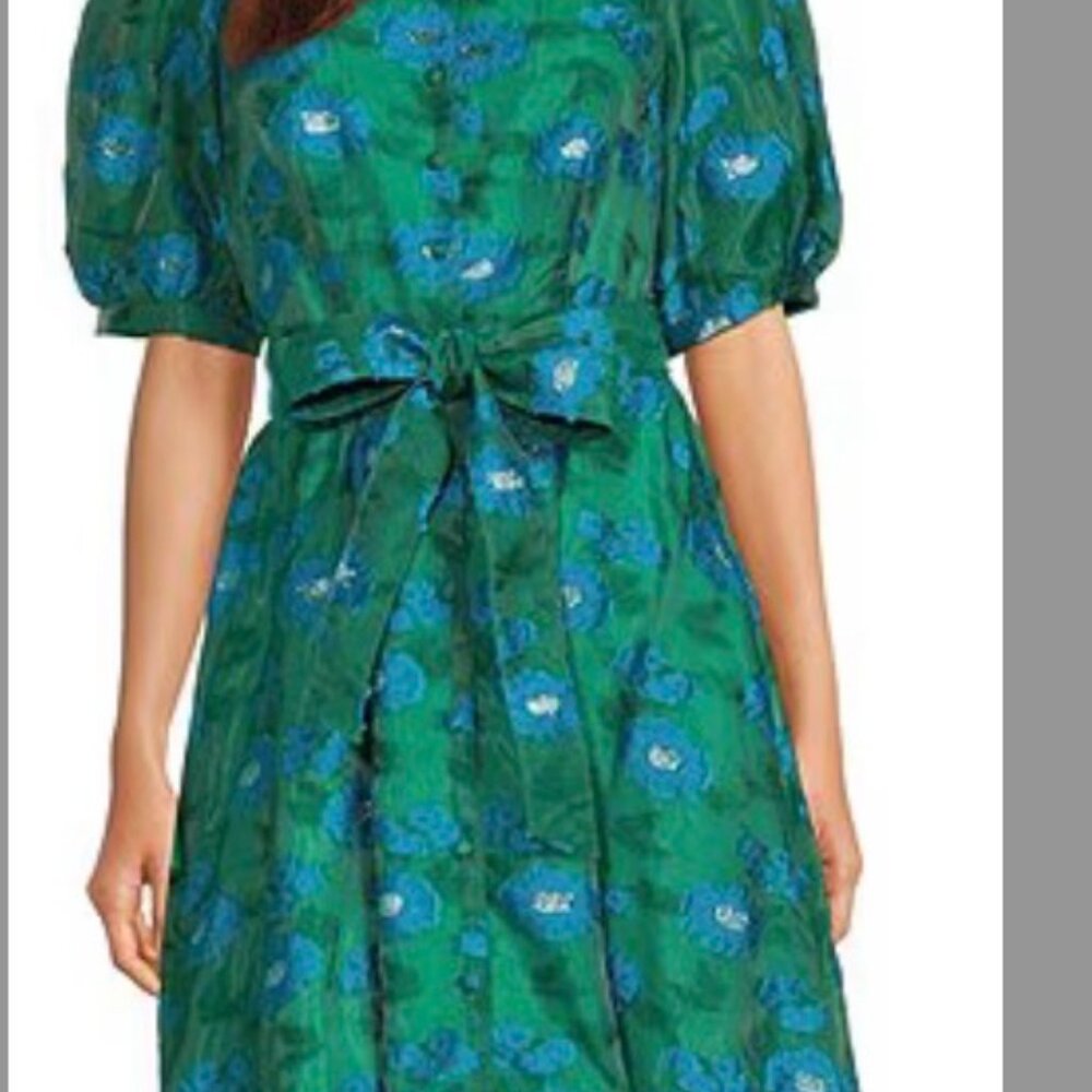 Green Floral Maxi Dress with Tie Waist - Picture 4 of 9